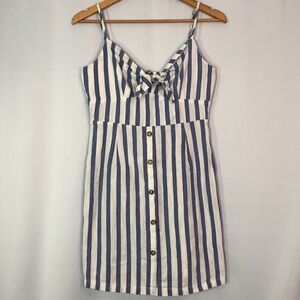 Derek & Heart Shoulder Strap Blue/White Stripe Mini Dress Size L